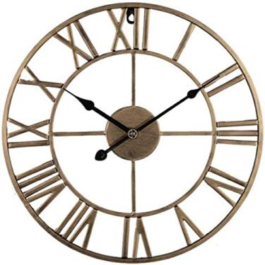 Imagem de Relógio de parede silencioso arte metal relógio de parede europeu industrial vintage relógio de parede com grandes números romanos, relógio de parede retro relógio de parede vintage ouro 60 cm relógio