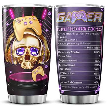 Imagem de KOIXA Copo de fatos nutricionais para jogadores com isolamento de 590 ml Copos de café com estampa de caveira Caneca de aço inoxidável presentes para amantes de videogame presentes de jogos para adolescentes meninos
