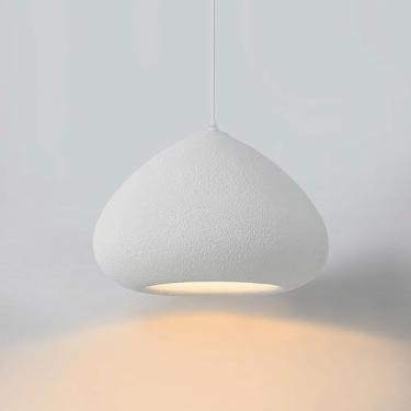 Imagem de YQSLQZZ Lustre branco moderno, luminária pendente de sala de jantar de resina, luzes de teto penduradas em casa de fazenda vintage japonesa, altura ajustável, 40 cm