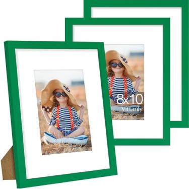 Imagem de Vittanly Conjunto de 3 porta-retratos 20 x 25 cm, exiba imagens 13 x 17 com tapete ou 20 x 25 sem tapete para montagem na parede ou mesa, molduras para decoração de parede, madeira projetada, verde