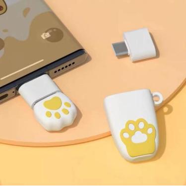 Imagem de Unidade flash USB U Disk 32GB em formato de pata de gato amarelo escur