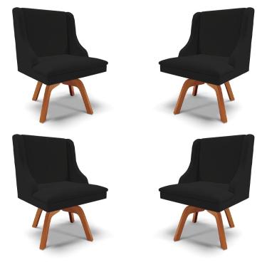 Imagem de Kit 4 Cadeiras Decorativas Sala de Jantar Base Giratória de Madeira Firenze Linho Preto/Natural G19 - Gran Belo