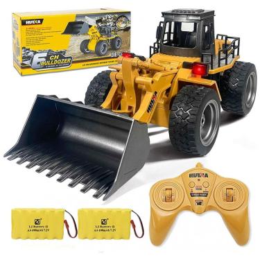 Imagem de Caminhão de Brinquedo Trator Bulldozer com Controle Remoto, 1:18 Escala RC em Metal para Construção, Recarregável com Duas Baterias -kkny