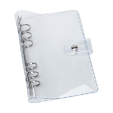 Imagem de Mogoostry A6 fichário de 6 anéis, transparente, recarregável, fichário de PVC com fecho de botão de pressão, pasta de arquivo para 6 furos, papel de enchimento de folhas soltas, planejador pessoal