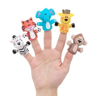 Imagem de Dedoches de Safari Elefante Zebra Girafa Macaco e Tigre Brinquedo de B