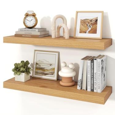 Imagem de Ornawit Prateleiras flutuantes para parede, prateleiras de madeira rústica montadas na parede para banheiro, quarto, sala de estar, cozinha, prateleira suspensa para livros/armazenamento/decoração de