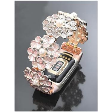 Imagem de FTWIND Compatível com pulseiras Fitbit Charge 6/5, elegante pulseira de ouro rosa – design de arte escultural, visual feminino de luxo, comprimento fixo para pulsos de 15 a 16,5 cm