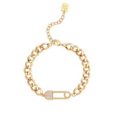 Imagem de SOFYBJA Pulseiras de corrente ovais cubanas personalizadas banhadas a ouro 18 k para homens e mulheres, intermediate, Ouro amarelo, Pedra preciosa de zircônia