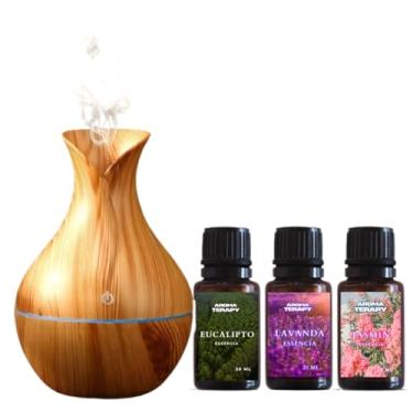 Imagem de Umidificador De Ar + 3 Essências Hidrossolúvel | Difusor Modelo Vaso 200ml | Essências 20ml(Vaso Claro)