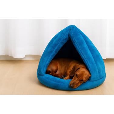 Imagem de Cama Iglu Caminha Nuvem com Coberta Toca Pet Cores em Veludo 45x45 cm para Cachorros Yorkshire Daschund Shih Tzu Chihuahua e Gatos – Macia, Aconchegante, Confortável, Quentinha e Lavável (AZUL)