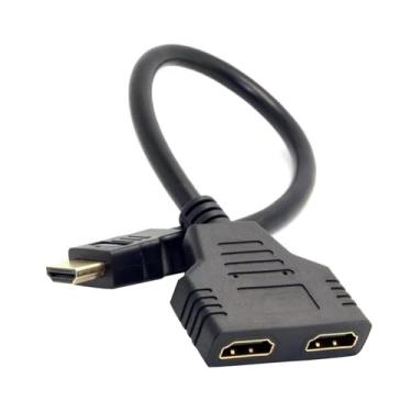 Imagem de DBEIXIWEI Cabo adaptador divisor HDMI 1080p 1 em 2 saídas macho para fêmea 11,8 polegadas para DVD Players Câmeras TV Box
