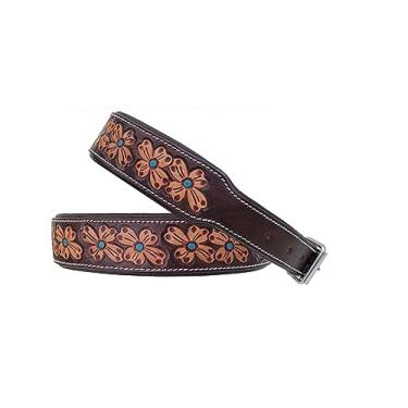 Imagem de Affilare Coleira de couro para cães, estilo ocidental, resistente, feita à mão, floral, acolchoada para filhotes e cachorros grandes, 10AB124-XS