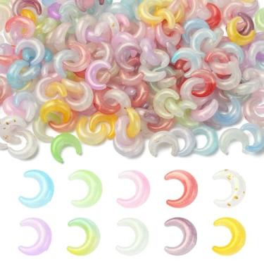 Imagem de UR URLIFEHALL 200 peças de contas de lua acrílicas aleatórias coloridas em forma de crescente para colar faça você mesmo, pulseira, brincos, chaveiro, fabricação de joias