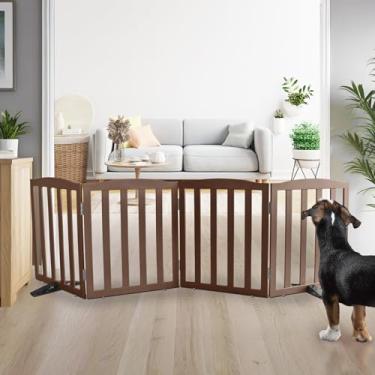 Imagem de ZJSF Portão interno dobrável independente para casa, portões longos de madeira para animais de estimação, cerca para escadas, portões de filhotes de cachorro para corredores, portão de cachorro, pés