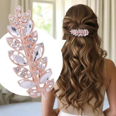Imagem de Grampos de cabelo de strass, grampos de cabelo de cristal brilhante, presilhas de cabelo de folha extravagantes para casamento, acessórios de cabelo de noiva, branco