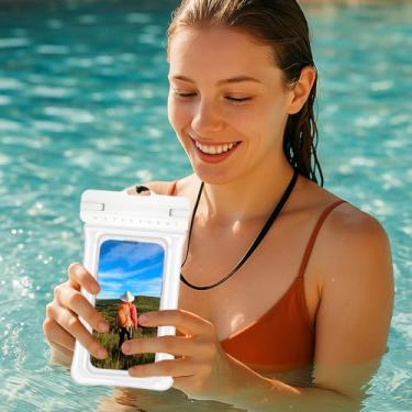 Imagem de Bolsa inflável à prova d'água para celular capa universal à prova d'água compatível com telefone (branca)