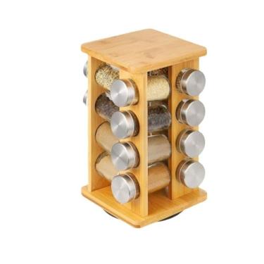 Imagem de Porta Condimentos Giratório de Bambu, Kit Completo com 16 Potes- Organizador de Temperos