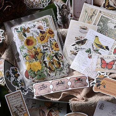 Imagem de 200 peças de papel de fundo vintage, plantas retrô, folhas, flores, borboletas, animais, molduras, papéis decorativos, adesivos Washi para diário, scrapbook, cartas, embrulho de presente