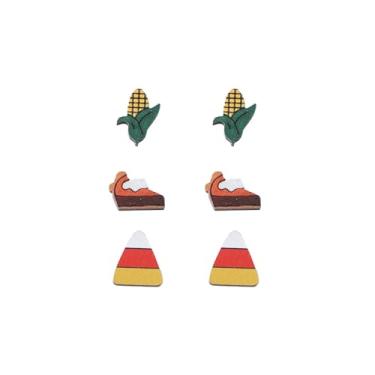 Imagem de Conjunto de 3 peças de brincos de Ação de Graças para mulheres com design de bolo de milho, conjunto de brincos de ação de graças, acessórios de bijuteria