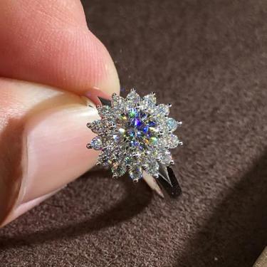 Imagem de Anéis de noivado com girassol de zircônia cúbica branca para casamento, alianças de compromisso, festas noturnas, presentes de dia dos namorados, alianças de eternidade para mulheres, 9, Cobre, Sem