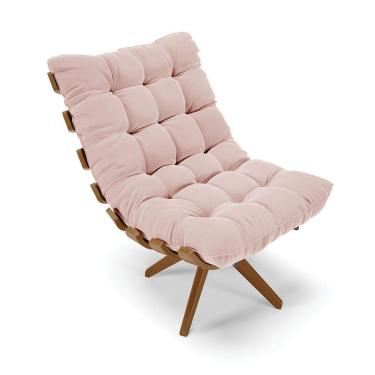 Imagem de Poltrona Giratória Costela Veludo Rosê Base Madeira