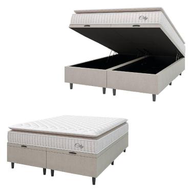 Imagem de Cama Box Colchão Baú Casal Queen Molas Ensacadas City Pillow Top 158x64cm Branco/bege Hellen Branco/bg