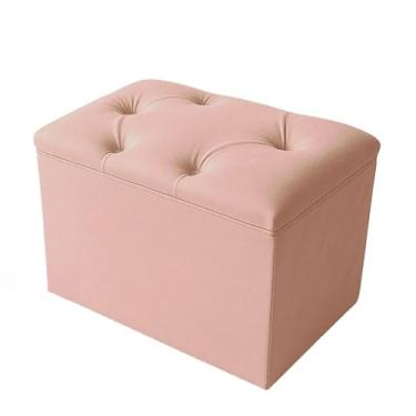 Imagem de Puff Baú Estofado em Suede com Espaço Interno – Banqueta Multifuncional p/Sala, Quarto ou Closet – Design Moderno e Confortável (VELUDO ROSA)