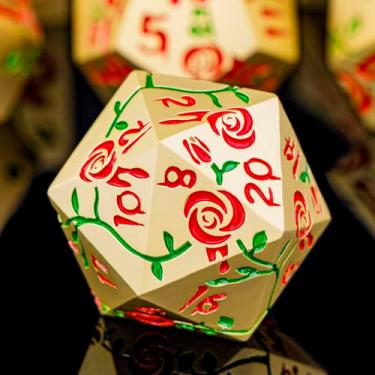 Imagem de ORIFANTOU Gothic DND Dice Set Bleeding Rose Metal D and D Dice for use with Dungeons Dragons D&D Role Playing Game, Golden Red RPG Polyhedral Dice Set D20 D12 D10 D8 D6 D4