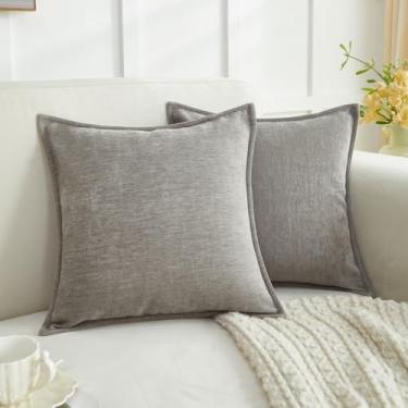 Imagem de Sunday Praise Pacote com 2 fronhas decorativas de chenille boho 45,7 x 45,7 cm, capa de almofada neutra macia e grossa para sofá, cama, sala de estar, decoração de casa, cinza