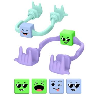 Imagem de Suporte de celular para meninos adolescentes: 2 unidades de suporte de telefone com gestos de rocha roxa e verde para mesa com 2 unidades de cubo duplo azul * verde para adultos presentes para homens