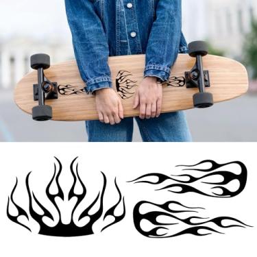 Imagem de TOMALL Kit de decalque de vinil listrado de chamas de 3 peças para carros, veículos, motocicletas, corrida, esportes, fogo, gráficos, adesivos universais à prova d'água para carrinhos de golfe, skate