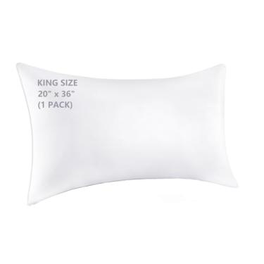 Imagem de WINGLAM, Travesseiros de cama para dormir, travesseiros alternativos de plumas, branco, enchimento de microfibra, conjunto de travesseiros King de 3,58 x 91,2 cm, super macio, coleção de hotel