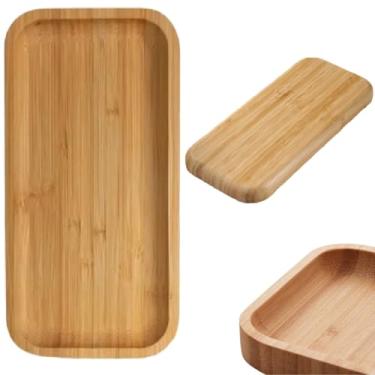 Imagem de 3 Bandeja Bambu Lavabo Decorativa Café Retangular Madeira 28cm