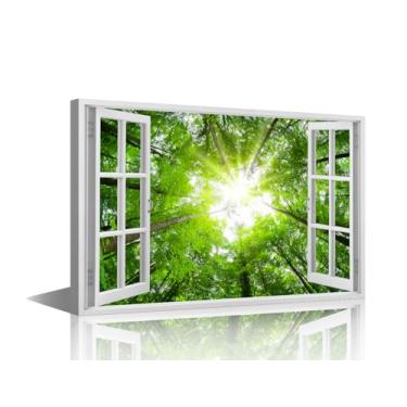 Imagem de TUMOVO 1 painel árvore tela parede arte 3D janela vista pinturas impressões em tela paisagem arte moderna imagens para sala de estar quarto parede decoração giclée pronto para pendurar, 91 cm C x 61 L