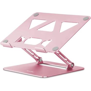 Imagem de Aoviho Suporte para laptop, suporte de mesa ajustável, suporte dobrável para notebook MacBook Air Pro, HP, Lenovo, Dell, Samsung, Chromebook, até 15,6 polegadas, ouro rosa