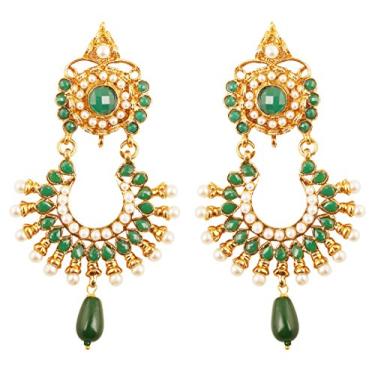 Imagem de Touchstone Brincos femininos de moda indiana de Bollywood feitos à mão com lindo corte de strass cintilante de pérolas falsas elegantes em tom de ouro antigo ou branco., Strass