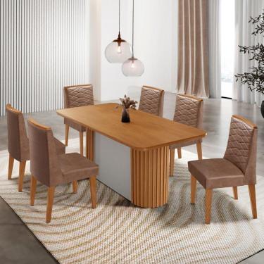 Imagem de Mesa De Jantar Aspen Com 6 Cadeiras Eloise Moderna Mobília Tork Naturale