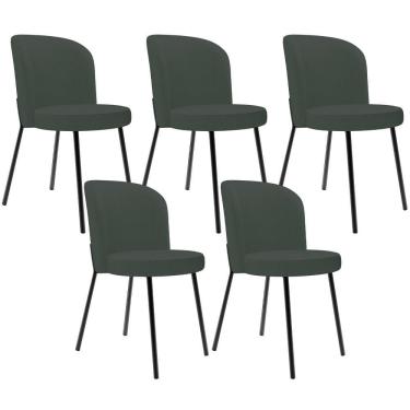 Imagem de Kit 5 Cadeiras Sala De Jantar Estofada Gavi L02 Linho Verde Musgo - Lyam Decor