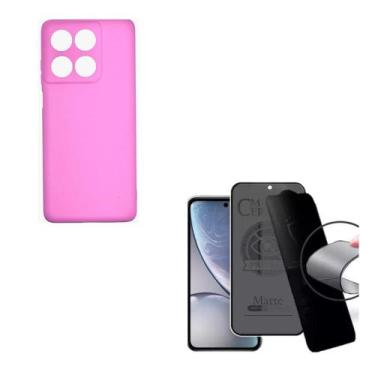Imagem de Capa Silicone Case Rosa Claro + Película Fosca Privacidade Moto Edge 6