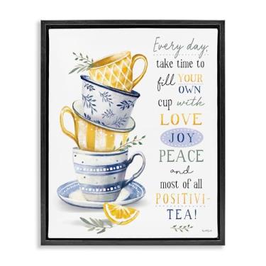 Imagem de Stupell Industries Fill Your Own Cup Tea Gray Tela flutuante emoldurada arte de parede, design por Elizabeth Tyndall, 89 x 63 cm