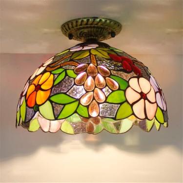 Imagem de Luminária de teto contemporânea LED estilo retrô americano para sala de estar, restaurante, quarto, casa de campo, hotel, corredor, café, bar, com vidro colorido (Estilo 32)