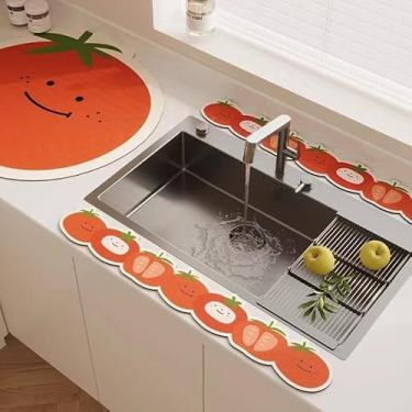 Imagem de Bonito desenho animado frutas animais padrão pia torneira tapete absorvente bonito protetor de respingos atrás torneira tapete de drenagem para banheiro cozinha (estilo2, 60x10cm)