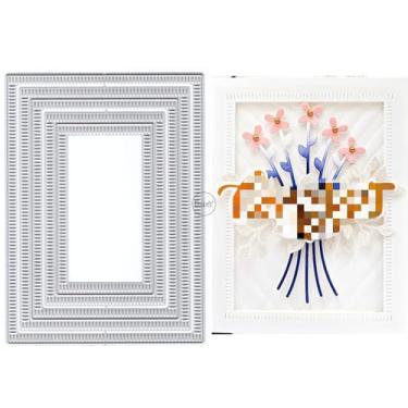 Imagem de DzIxY Molduras retangulares sobrepostas de corte de metal para fazer cartões, kit de gravação de papel, corte, scrapbook, máquina de scrapbook, estêncis, bolsos de armazenamento, suprimentos