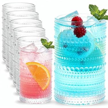 Imagem de TAJZYX Hobnail Conjunto de copos altos vintage em relevo de 350 ml, copos de vidro duráveis para água, coquetéis, cerveja, uísque, suco e bar