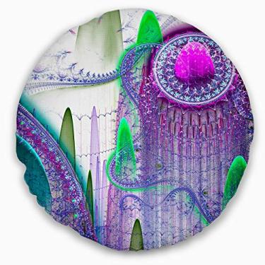 Imagem de Design roxo Fractal Infinite World Sala de estar redonda, sofá, almofada de alta qualidade + capa de almofada impressa em ambos os lados 50 cm