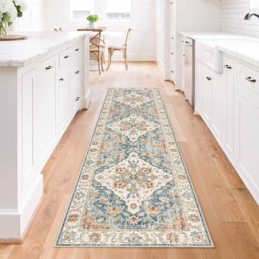 Imagem de Enkor Tapetes de corredor para corredor, tapetes laváveis macios antiderrapantes para cozinha, tapete moderno para sala de estar, quarto, entrada laranja e azul