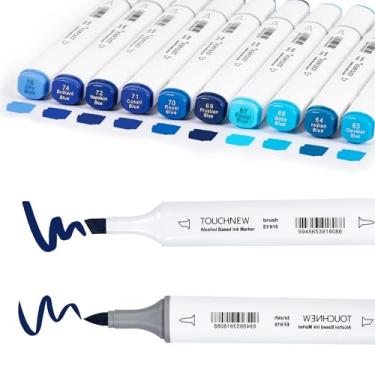 Imagem de Liulich 10 marcadores de álcool série de cores puras, conjunto de marcadores de cor sólida de ponta dupla para adultos iniciantes desenho esboço (azul)