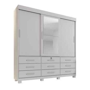 Imagem de Guarda Roupa Londres 3 Portas 9 Gavetas 4 Prateleiras Com Espelho - Benetil