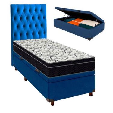 Imagem de Box Bau Azul+Colchão Solteiro Airtech 150 Ortobom+Cabeceira