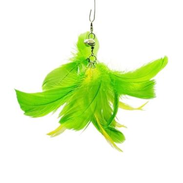 Imagem de Luzhengyang Recargas de varinha Feather Cat Teaser – Cabeças inspiradas em pássaros naturais, acessórios de brinquedo de gato para brincadeiras interativas (pacote com 5) (amarelo-verde 6 + 2 penas)